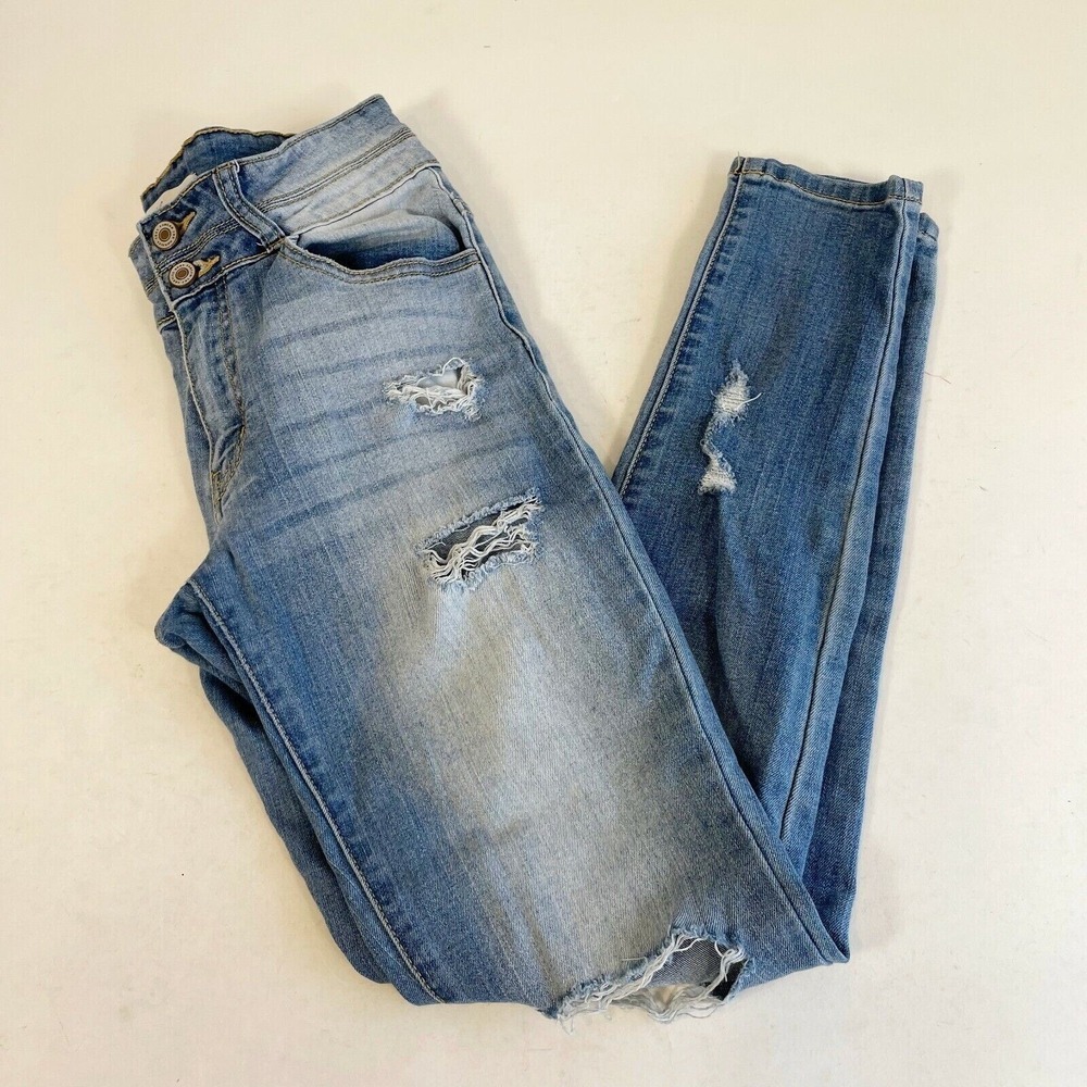 KanCan Distressed Skinny‎ Jeans Womens Size 25 Blue Mid Rise Light Wash Denim